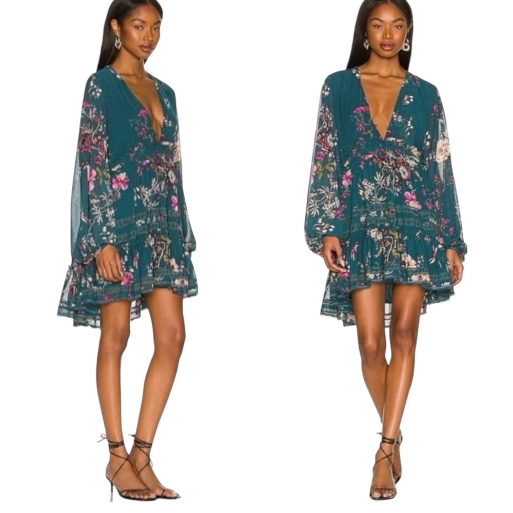 Free People Cherry Blossom Boho Mini Dress S Floral Green